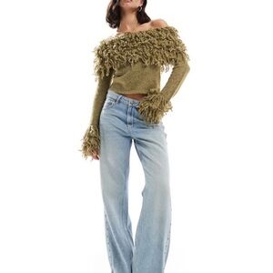 Bershka Olive Green Off-Shoulder Top